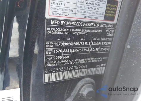 2009 Mercedes-Benz R 350 4Matic из США, поврежденный, VIN 4JGCB65E19A089451